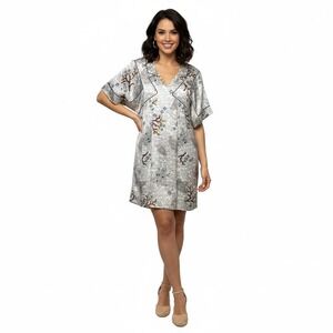 Twinkle By Wenlan Sheath Dress SZ 0 Multicolor‎ Floral Silk Pleated Short Sleeve